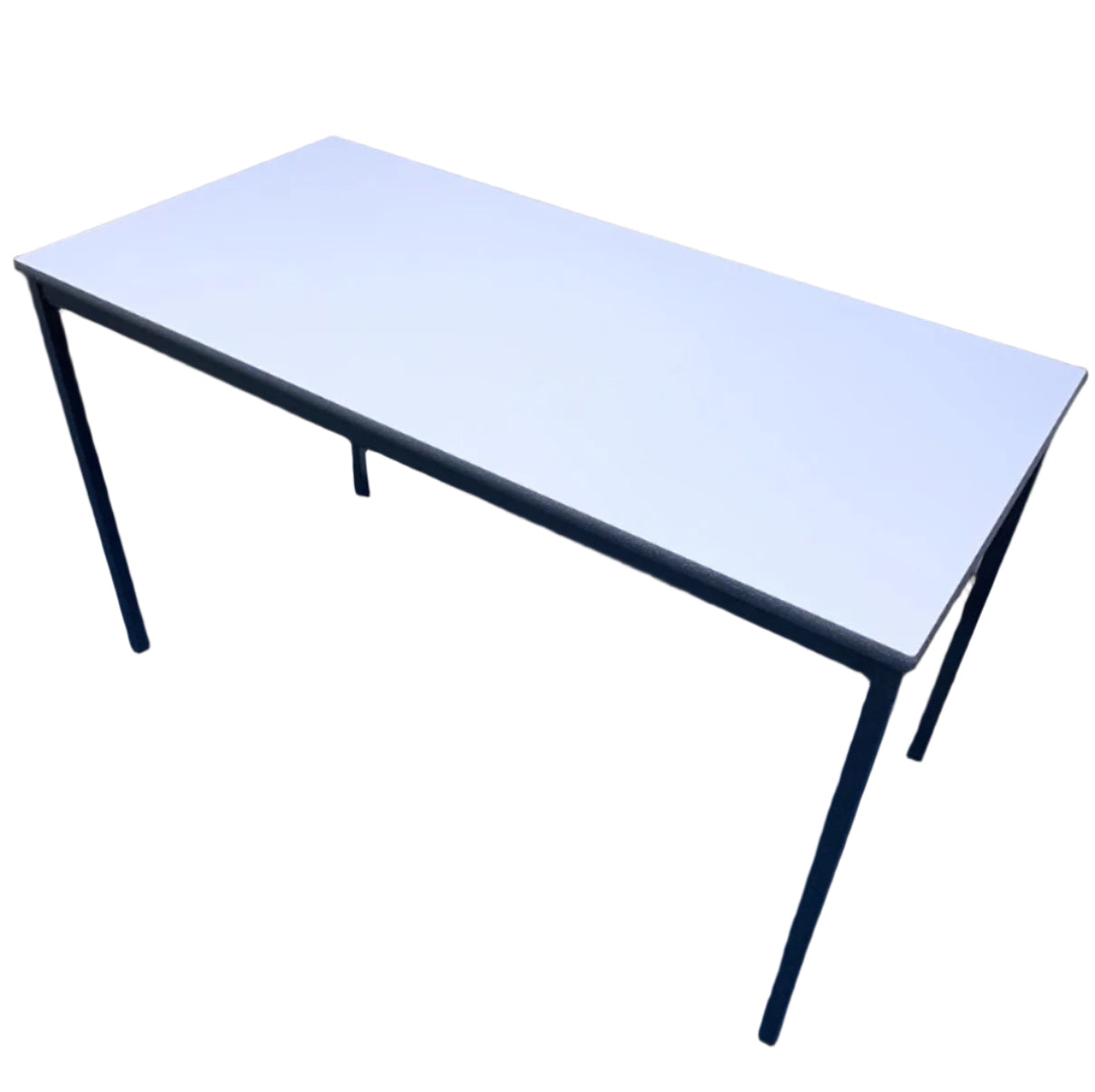 1200x600mm sprayed PU edged classroom table. White top, dark grey frame