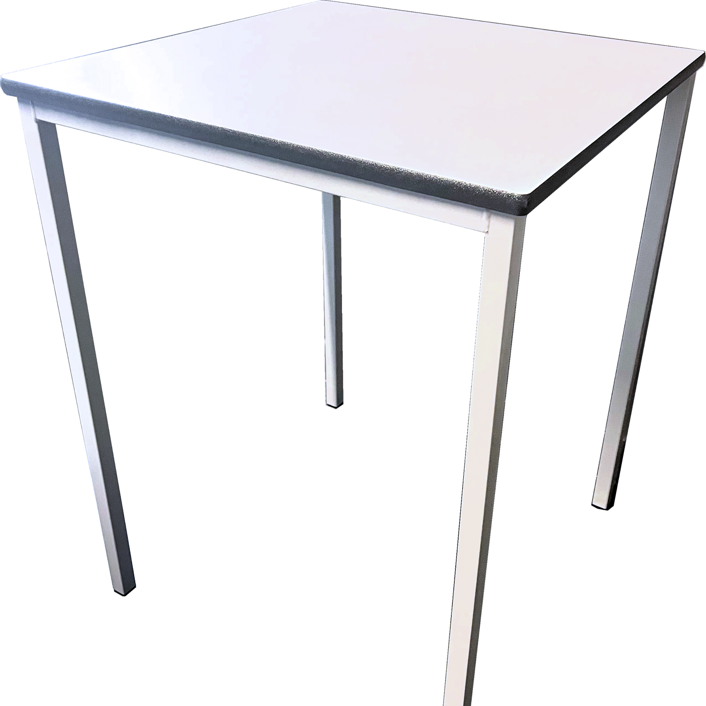 600x600mm sprayed edge classroom table. White top. Light grey frame
