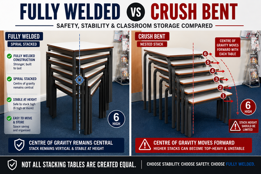 Fully Welded vs Crush Bent Classroom Tables – and why we don’t sell Crush Bent