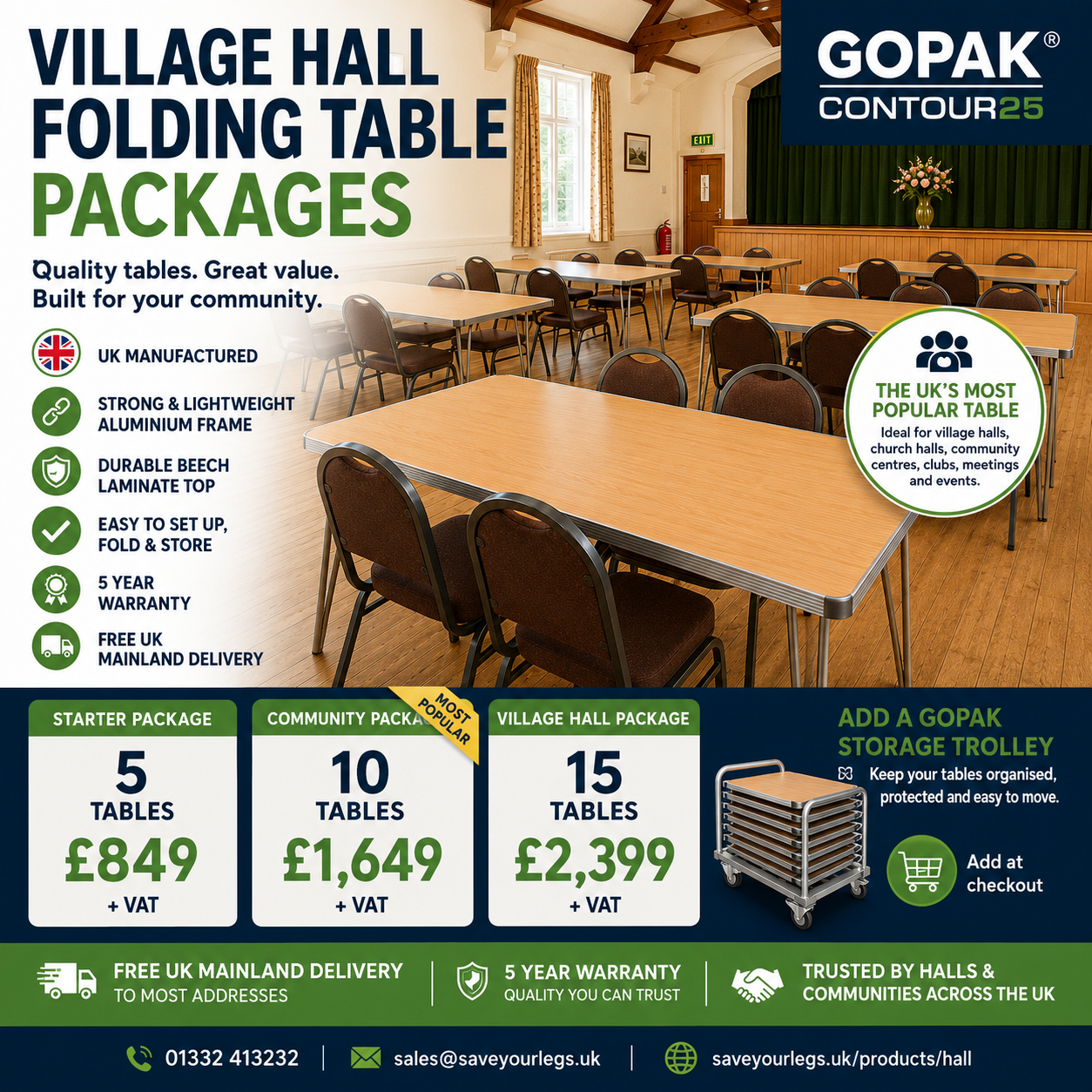 Gopak Contour25 6ft Folding Table Package – Ideal for Village Halls, Churches & Community Centres