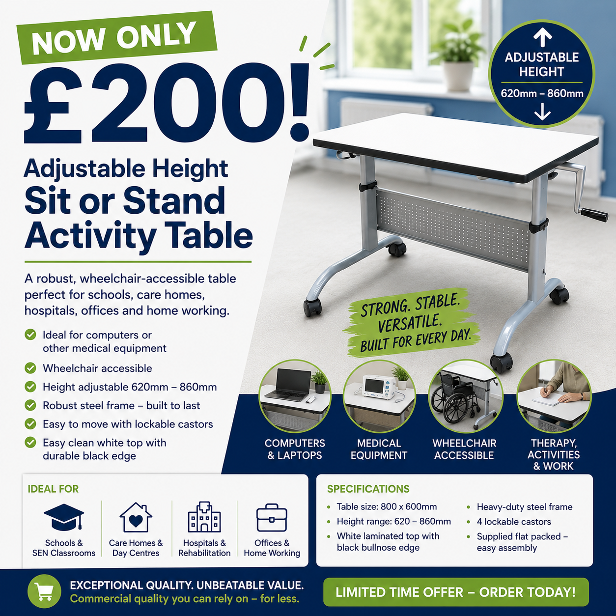 Adjustable Height Sit or Stand School Table