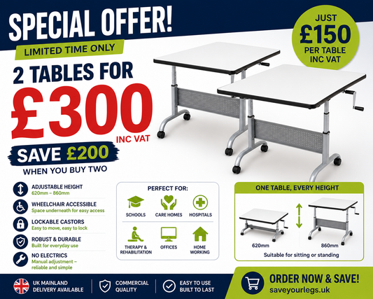 SPECIAL OFFER —  ADJUSTABLE HEIGHT TABLES £240 each or 2 for £300 INC VAT